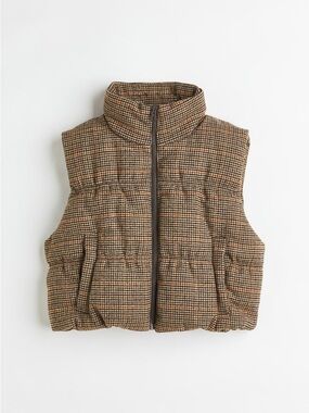 H&M Houndstooth Plaid Cropped Puffer Vest